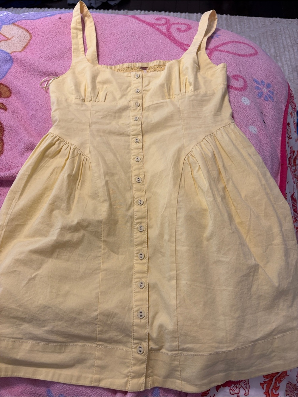 Free People Pale Yellow Button-Front Sundress
